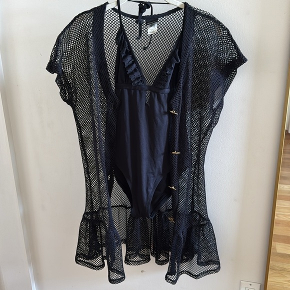 Vintage Netted Black Swim Coverup Size L - Picture 4 of 12